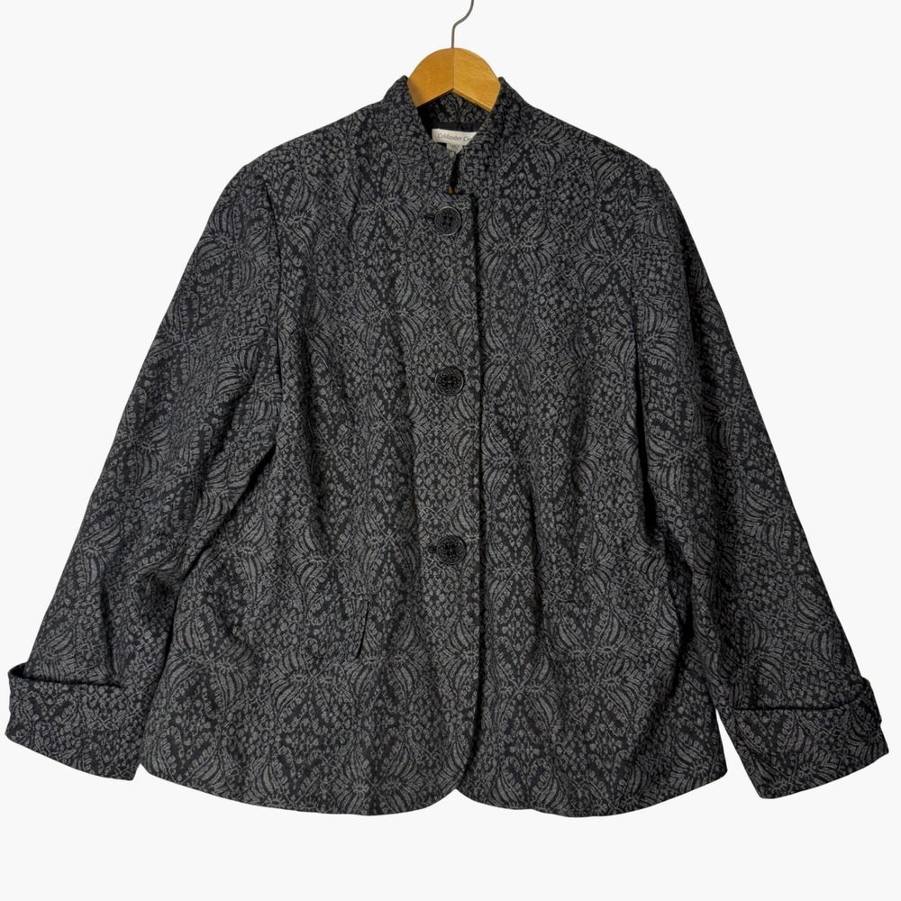 Coldwater Creek Black Gray Lace Pattern Button Front Blazer Jacket Size 20